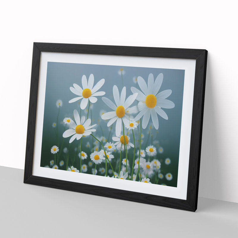 XH1022-9683X Vivacious Daisy Flowers - Single Picture Frame Print, Black, 46cm H x 64cm W