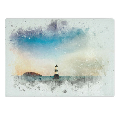Glass Lighthouse & Seascape At Dusk in Abstract Chopping Board