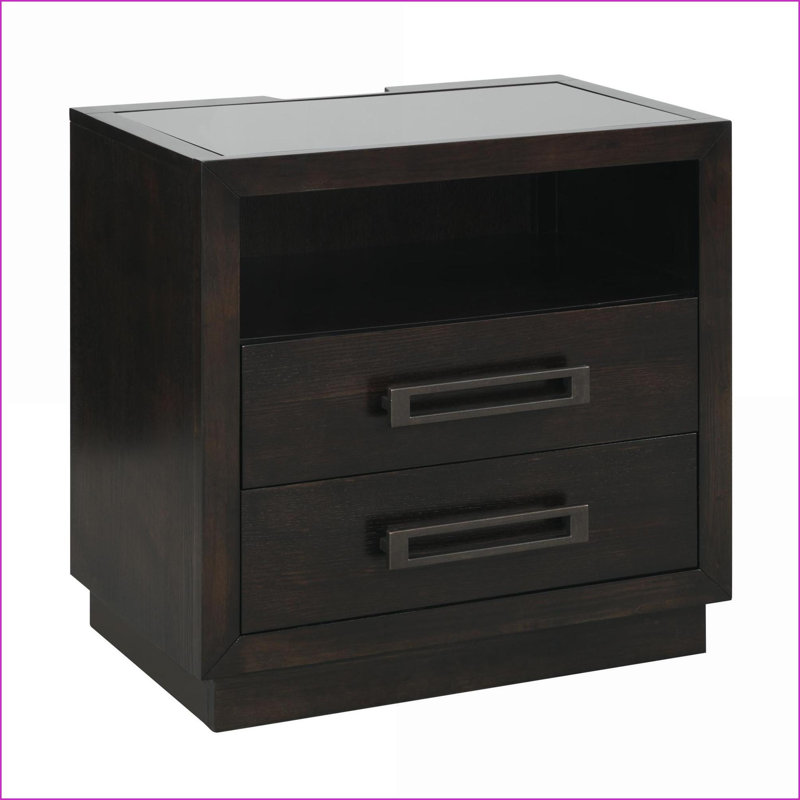 Table de chevet moderne gris anthracite avec lumière DEL, ports USB et 2 tiroirs