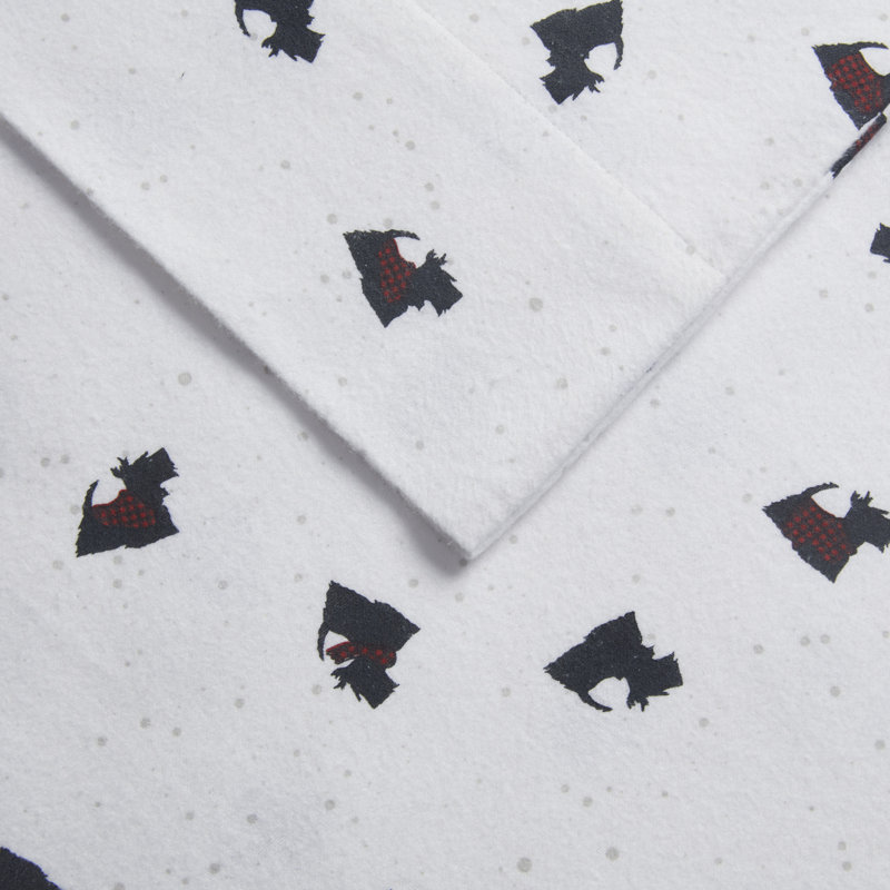 Full Black and White Cotton Flannel Sheet Set with Scottie Dogs