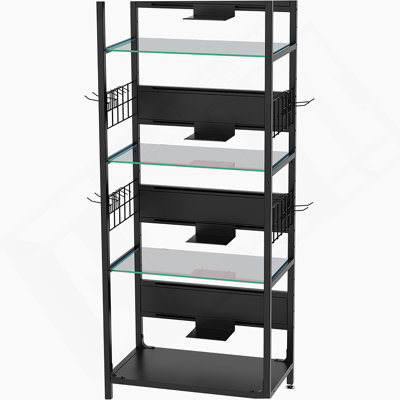 4-Tier Glass Display Shelf With RGB Lights, LED Lighted Curio Cabinet, Adjustable Storage And Hooks For Versatile Use