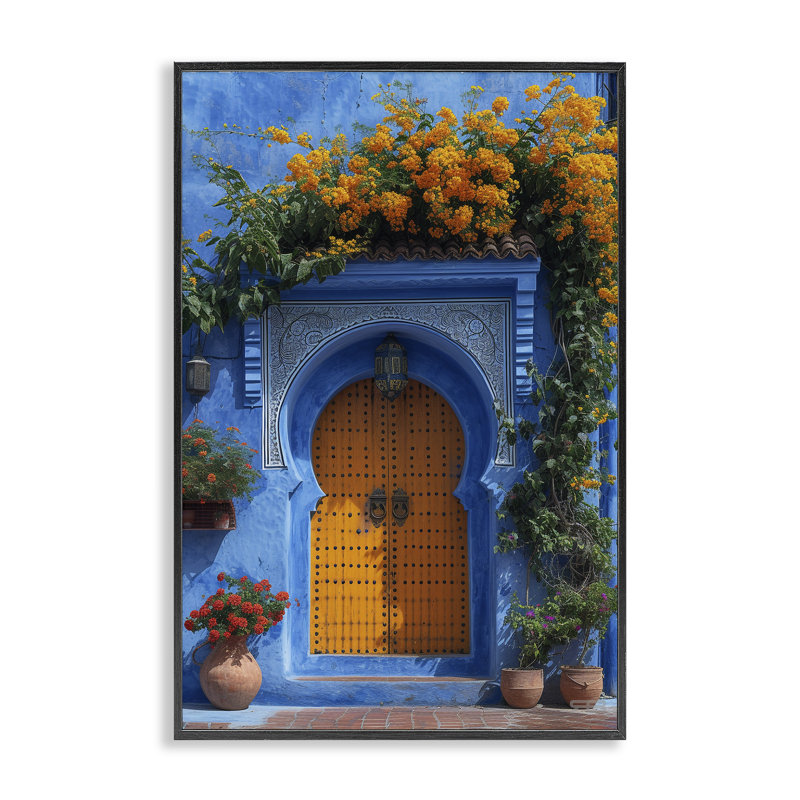 «Blue & Orange Architecture», estampe numérique encadrée par RB, H 18 po x l 12 po, Giclée encadrée noir minuit