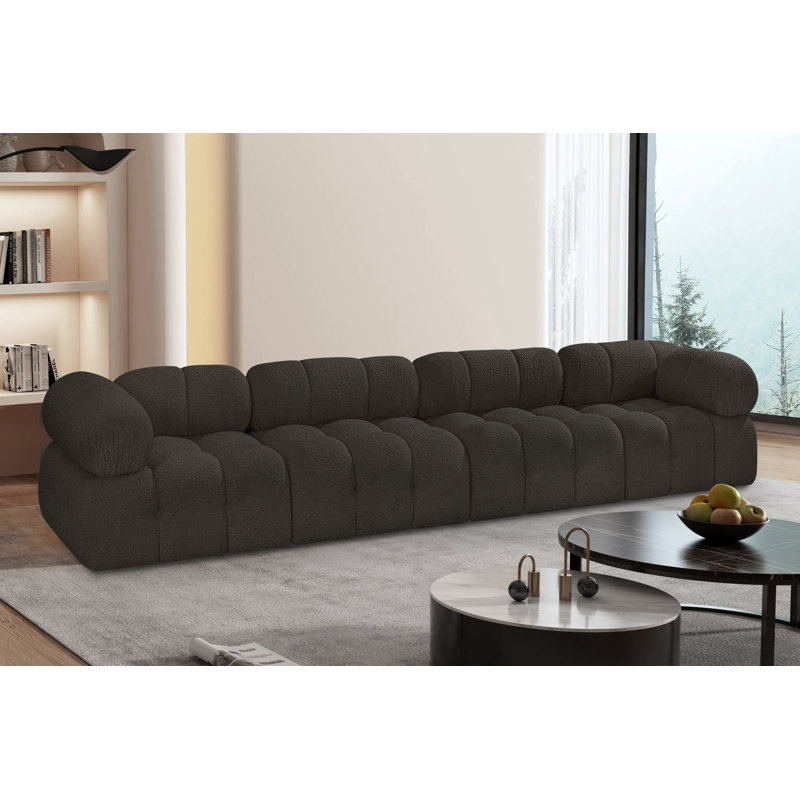 Ames Upholstered Sofa, Brown Boucle Fabric, 2 Armless, 2 Corner