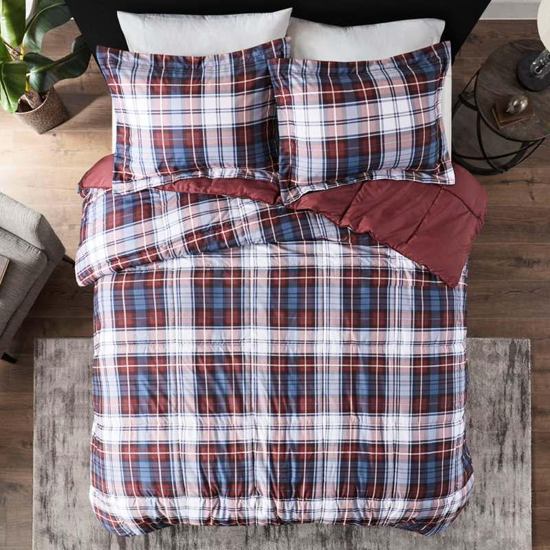 Édredon moelleux pour lit simple / simple TG avec traitement 3M toutes saisons, Rouge / Bleu