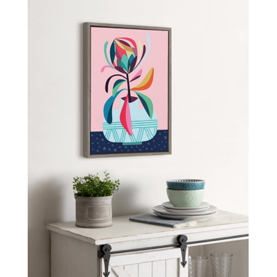 Mid Century Modern Protea by Rachel Lee 3 Birdies Studio Framed Canvas Wall Art Print
