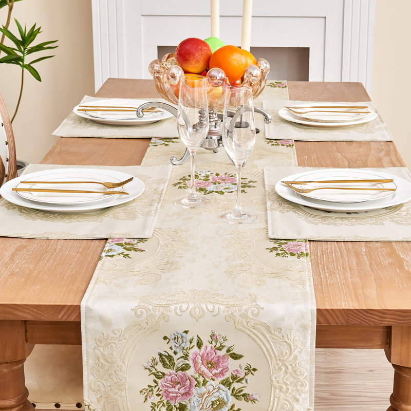 Embourg Rectangle Flowers High Pick Density Fabric Table Runner, 72" L x 13" W