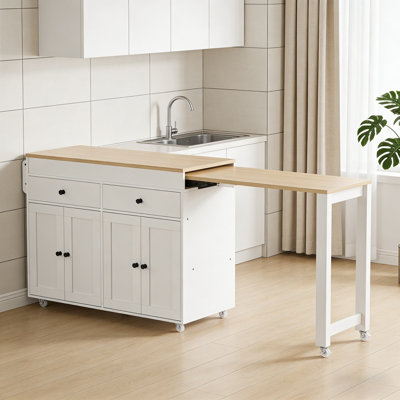 74.5 Inch Kitchen Island With Extendable Dining Table Kitchen Storage Cart with 4 Door Cabinet by Lark Manor
