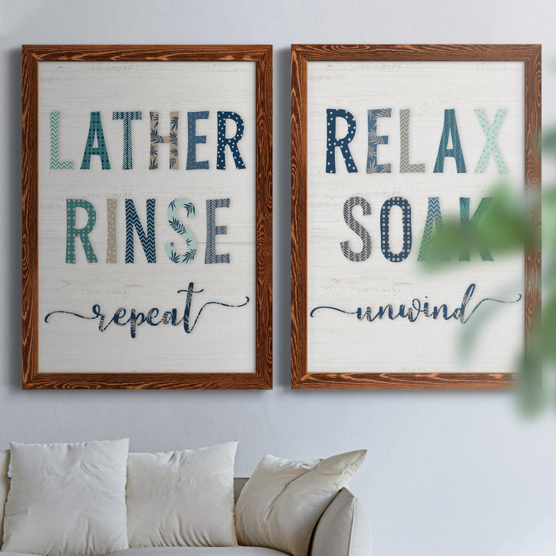 " Lather Rinse Repeat " 2 - Pieces, 37.5" H x 55" W x 1.5" D, Maple Framed Canvas