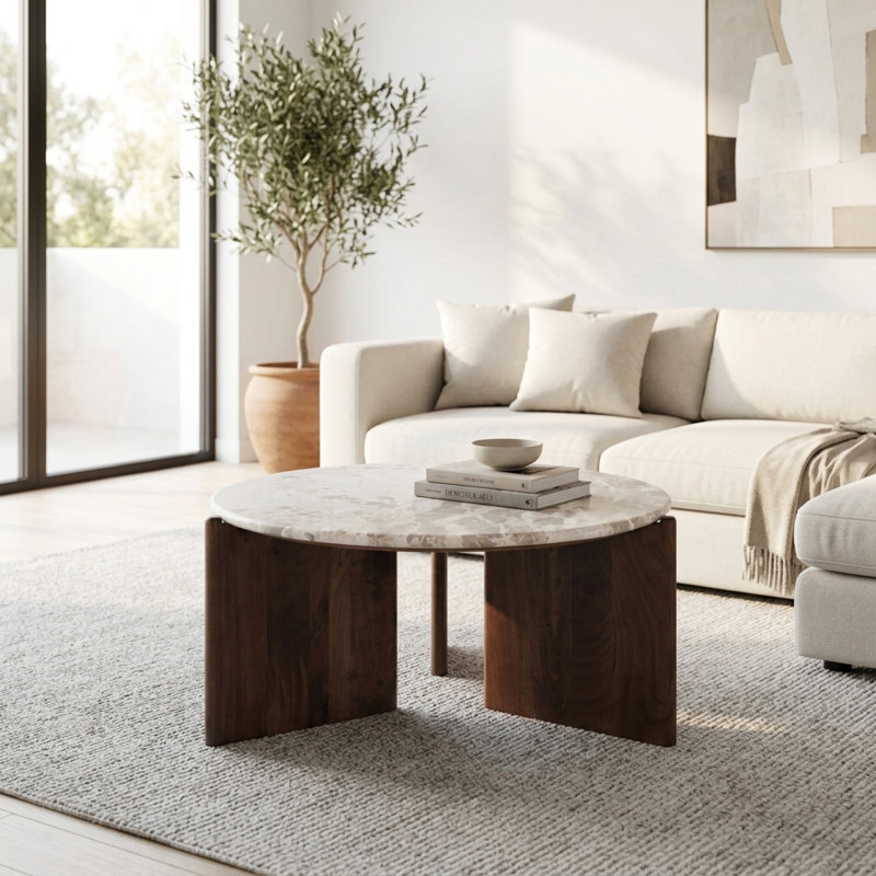 Sagebrook Home 39" Somerset Marble And Wood Coffee Table, Multi