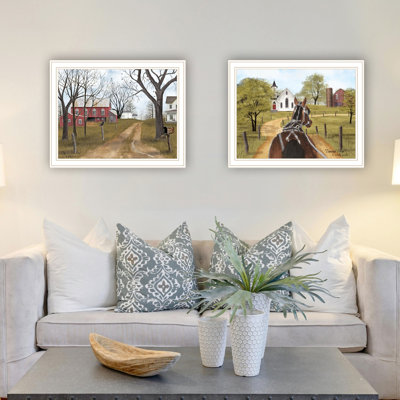 White Framed 2 Adornment For Home - Multicolor, 14"X18"X1", Wood+Paper, Living Room & Bedroom Wall Art Decor, Wood+Paper