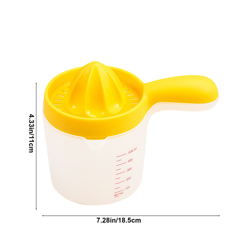 Manual Juicer Squeezes Lemon Separates Cup With Scale Holds Hand And Presses Juices, Yellow