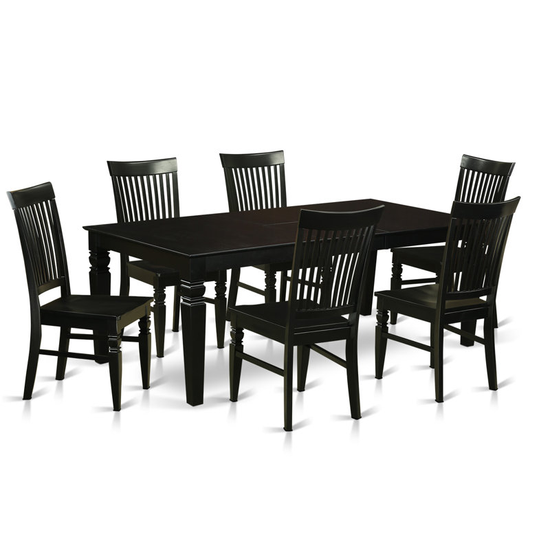 Ensemble de salle à manger Beesley, Noir, 7 pièces : 1 table, 6 chaises