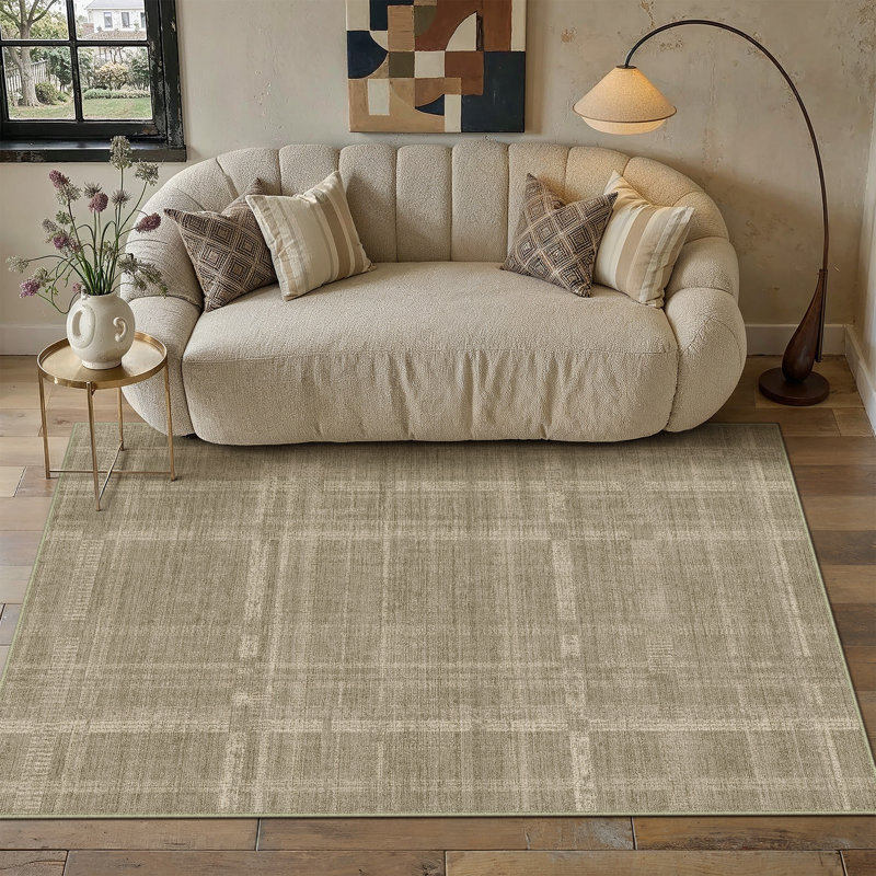 Tapis texturé CozyGrid, Beige, Rectangulaire 9 pi x 12 pi
