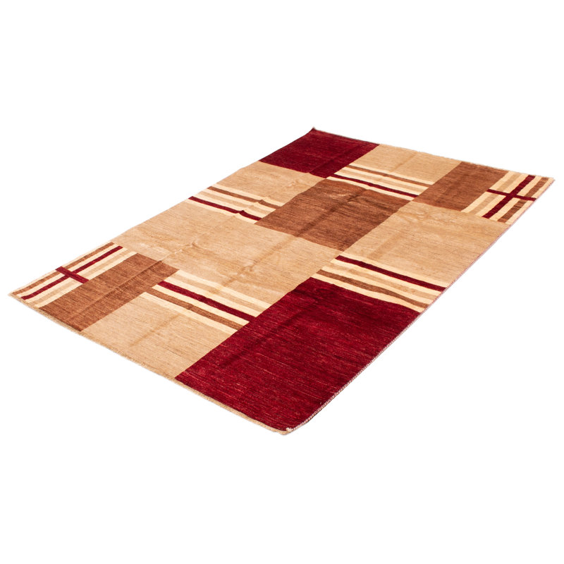 Tapis unique en laine noué à la main rouge foncé / brun / beige nouvel âge 6 pi 8 po x 9 pi 9 po Suez
