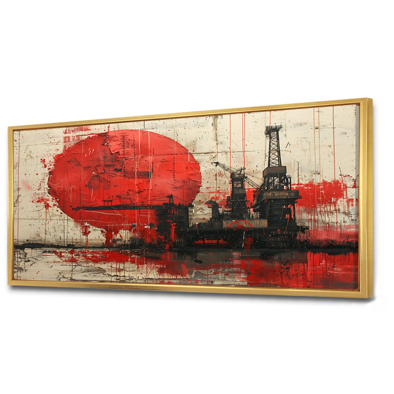 Impression d'art mural rouge noir et pétrochimie, Toile avec cadre flottant or, H 28 po x l 60 po x P 1,5 po