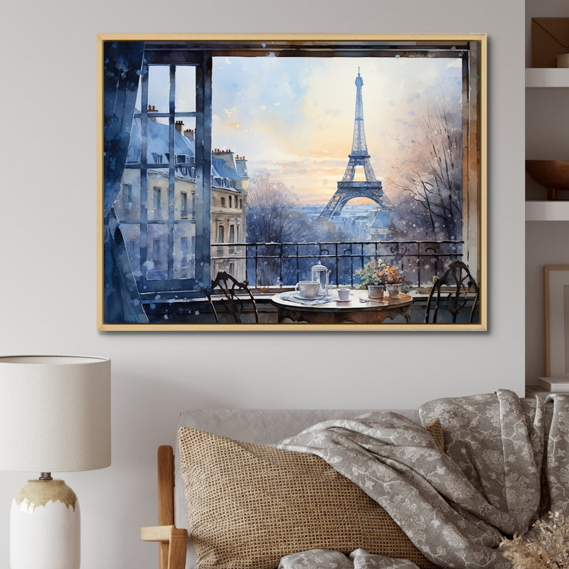 Art urbain gris, rue Parisienne II - City Paris, Cadre flottant brun, H 12 po x l 20 po x P 1 po