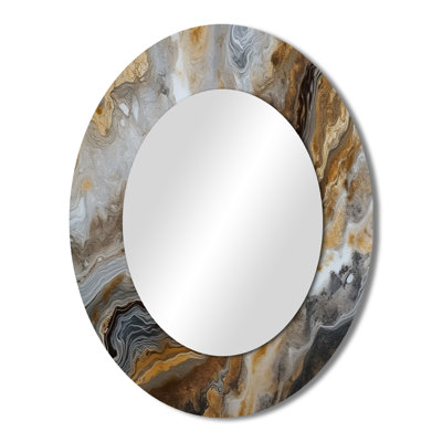 Gold And Grey A Marble Effect I - Gold Oval Wall Mirror Decor