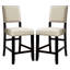 Chaises de hauteur comptoir en lin rustique beige avec garniture cloutée, de 2 pièces, de style noir antique