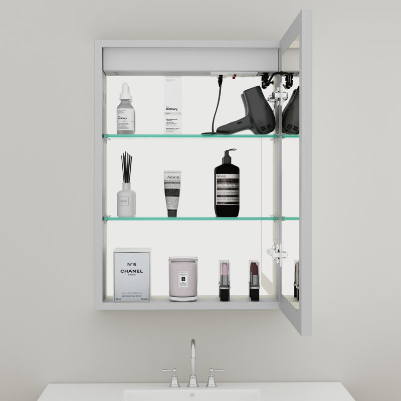 Rail 16 po x 24 po Pharmacie rectangulaire en aluminium H avec miroir, mur / encastré, double portes miroir Eco, Right