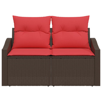 2-Seater Garden Sofa With Storage & Cushions Brown Poly Rattan