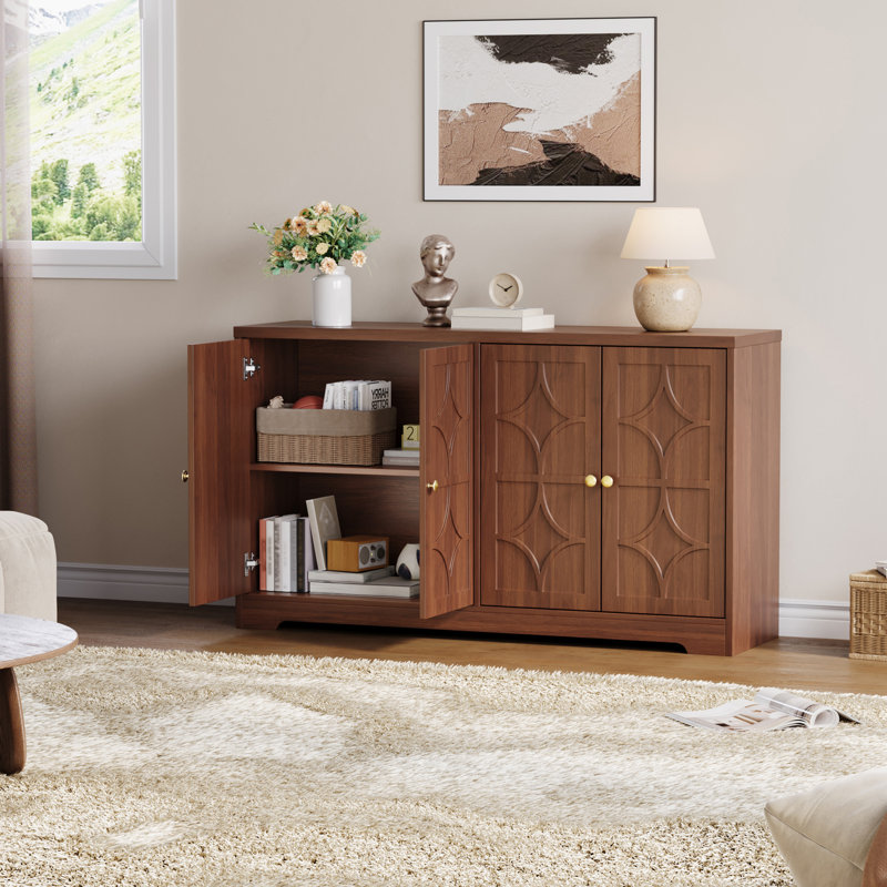 Buffet moderne, armoire de rangement 55 po avec tablettes réglables, armoire à café en bois, Brown