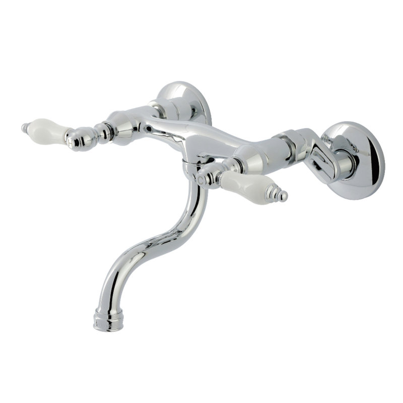Kingston Brass Kingston Two-Handle 2-Hole Wall Mount Bathroom Faucet, Polished Chrome