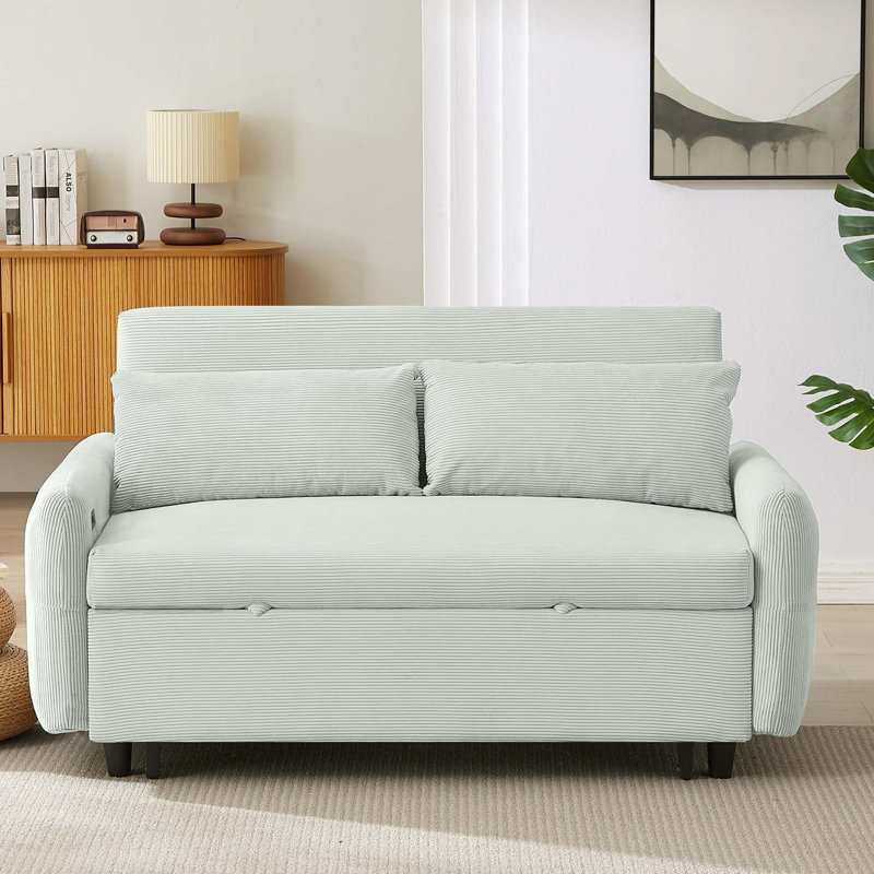 Canapé-lit 57,48 po 2 places avec 2 coussins et ports USB, Vert pâle