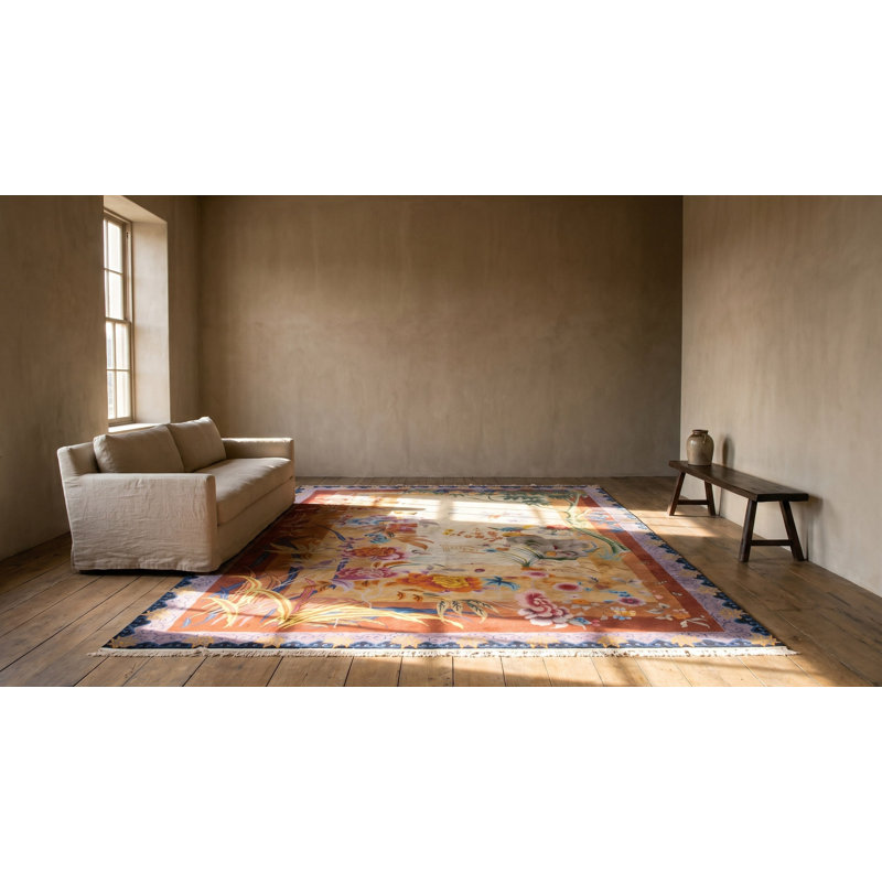 Rare Artistic Scenic Antique Chinese Art Deco Room Size Carpet