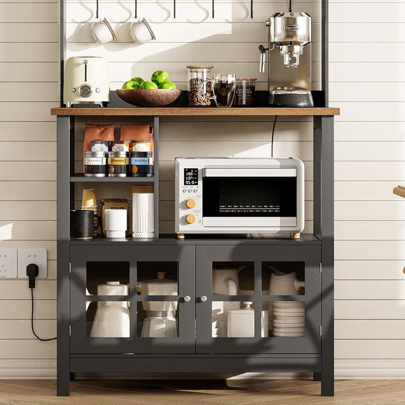 SUPERJARE Bakers Rack With Power Outlet, Microwave Stand