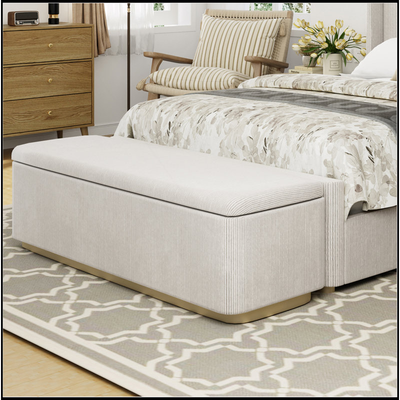 Repose-pieds rembourré polyvalent en velours côtelé avec rayures verticales élégantes pour la chambre à coucher et le salon