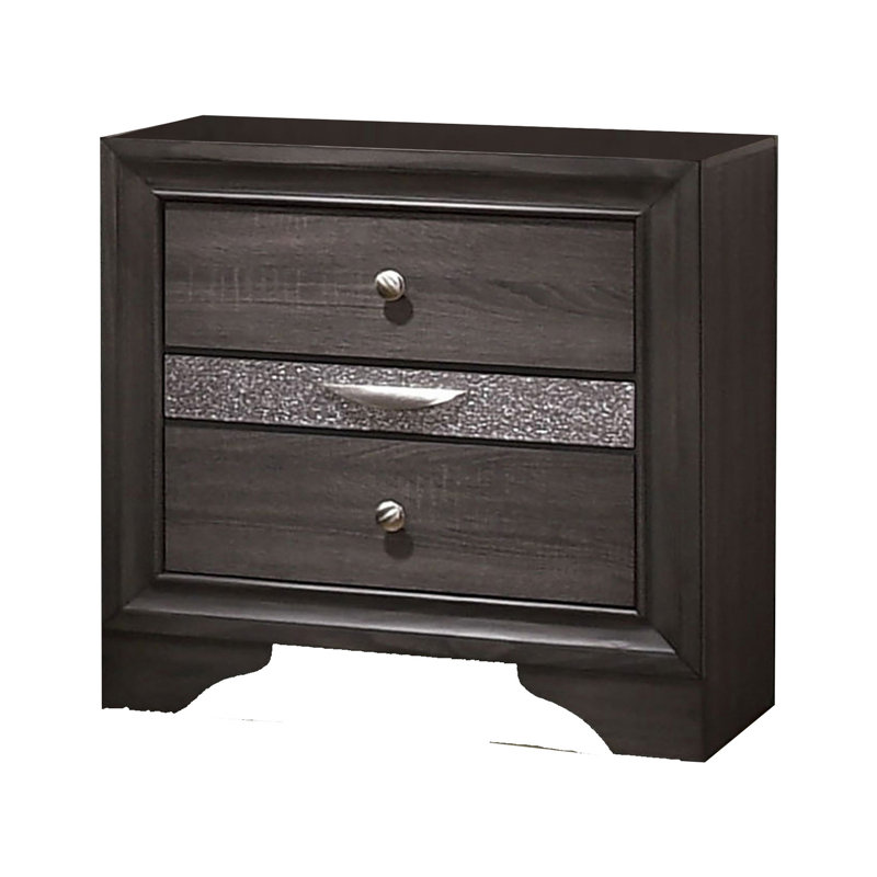 Table de chevet en bois avec 2 tiroirs et 1 tiroir à bijoux, gris et argent