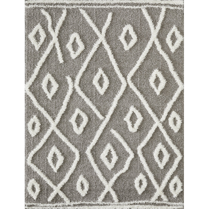 Tapis d'intérieur gris en polyester tissé à la machine Eliot, Rectangle 6 pi 7 po x 9 pi 2 po