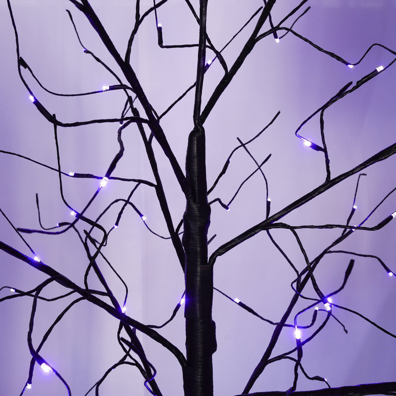 Arbre effrayant 3 lumières d'Halloween avec lumières mauves, 4 pi 5 pi et 6 pi, arbre noir illuminé pour la décoration d'Halloween
