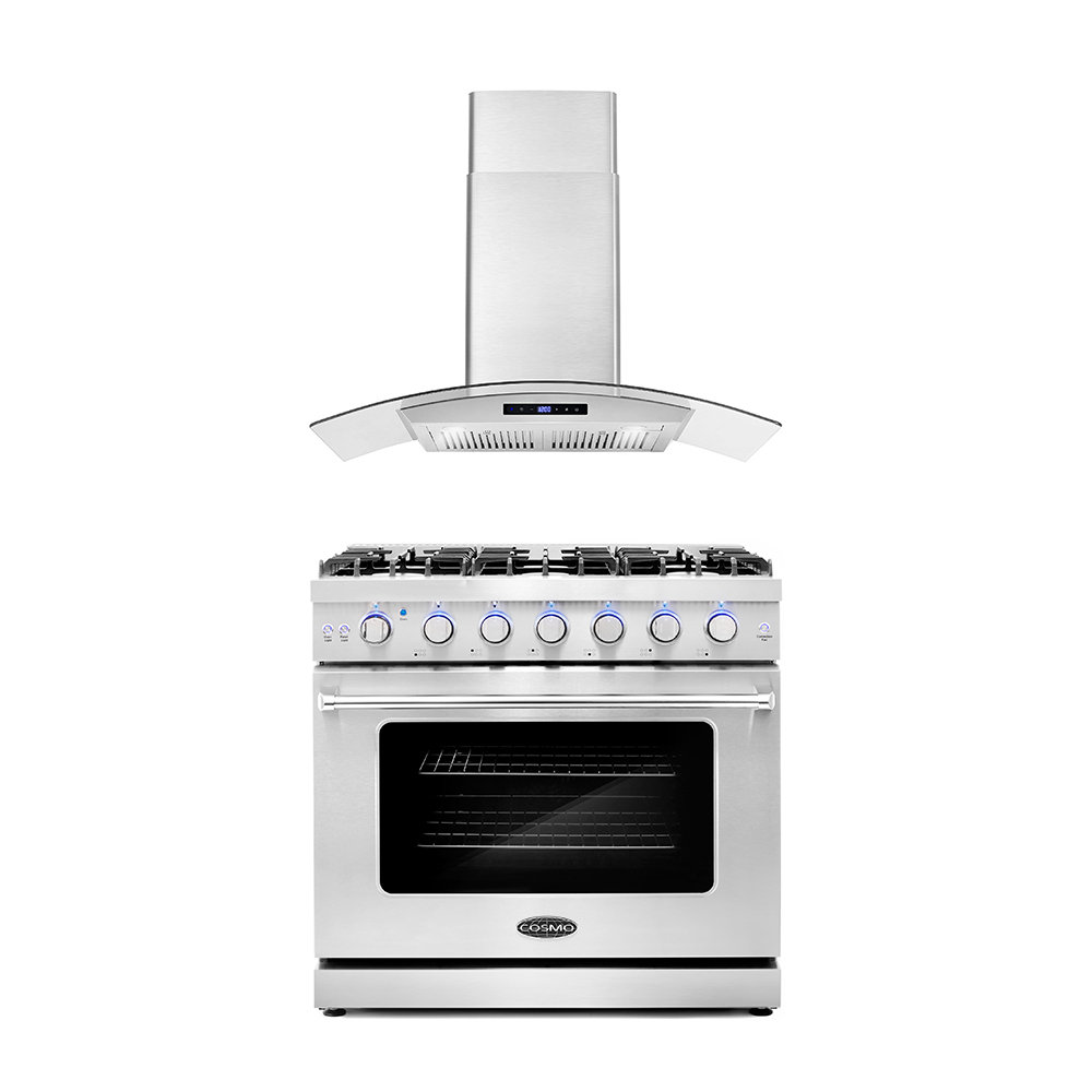 Cosmo 36-Inch 380 CFM Island Range Hood in Stainless Steel with Temper