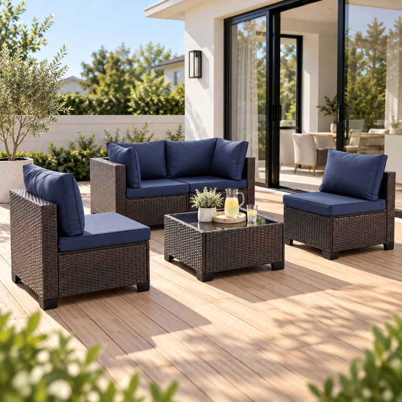 Ensemble de conversation de patio 5 pièces avec table, Khaki