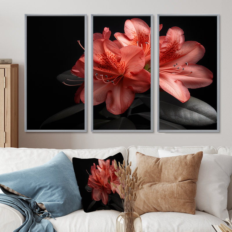 Rose rose noir rhododendron minuit II - ensemble d'art mural rhododendron, H 28 po x l 36 po x P 1 po