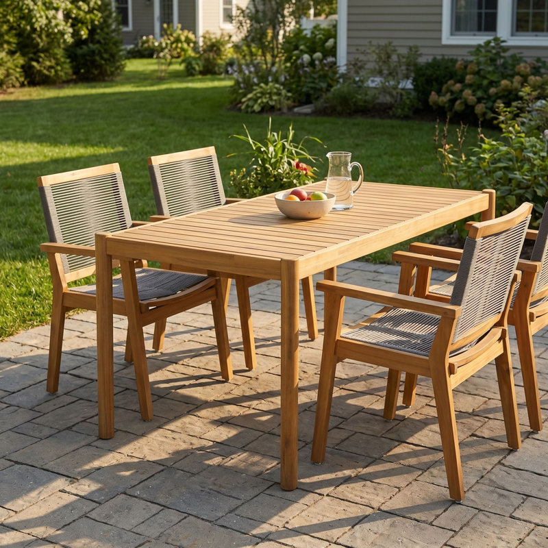 Ensembles de salle à manger de patio moderne, 5 pièces d'extérieur compacts en bois d'acacia