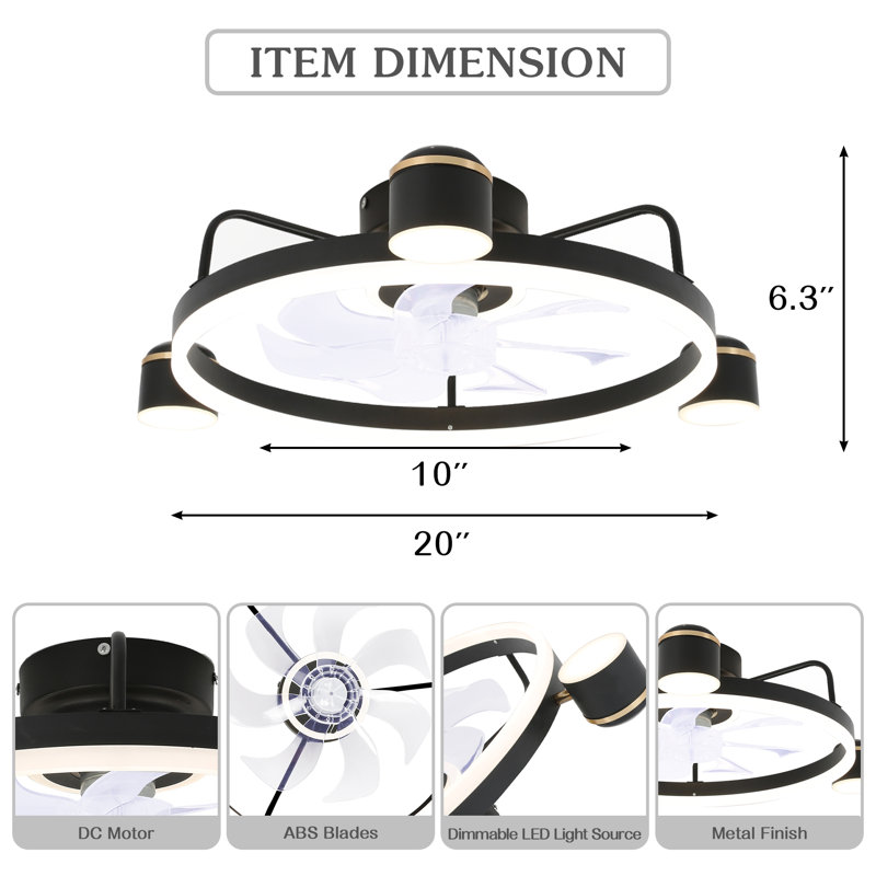 Clemance 28" Clemance LED Smart Bladeless Ceiling Fan with Remote Control and Light Kit Included
