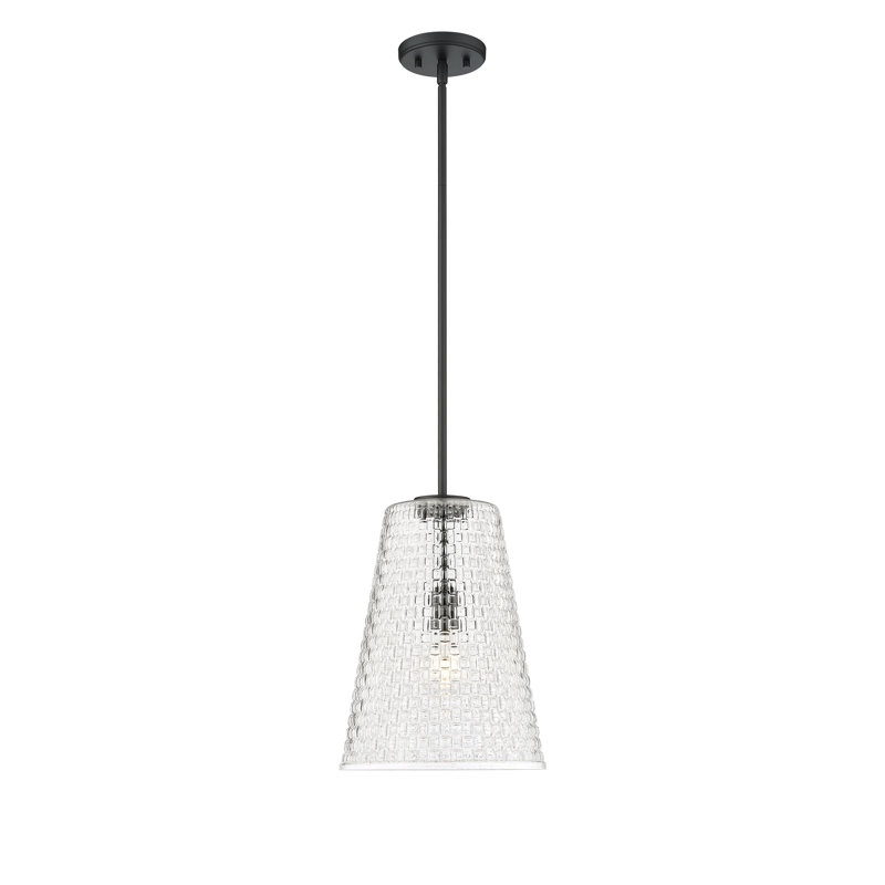 Mercer41 Prescott 1 Light Pendant Light with Clear Woven Lattice Shade, Matte Black, 14.5" H x 11" W