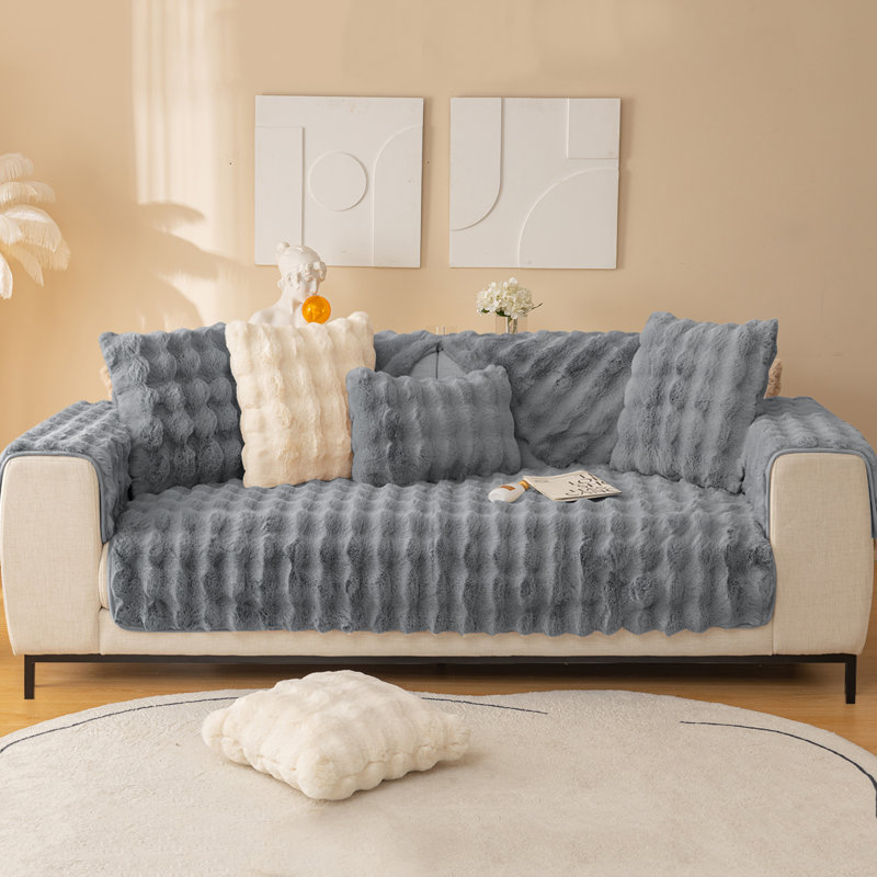 Housse pour canapé en faux lapin, Gris foncé, L 47 po x P 35,5 po