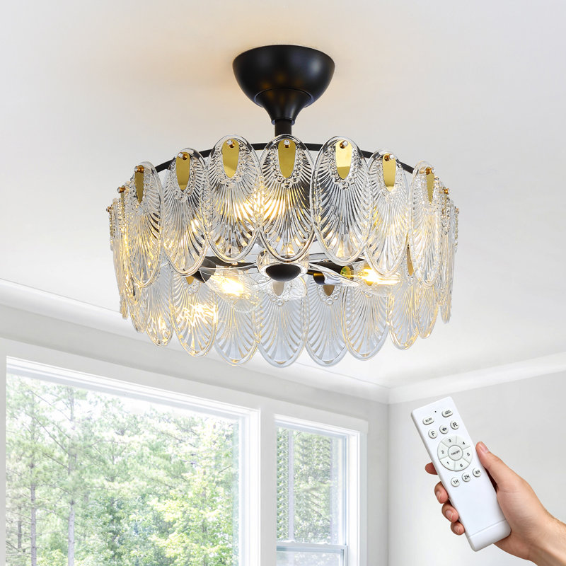 Ventilateur de plafond en cristal avec éclairage, plafonnier à DEL avec ventilateur et télécommande, plafonnier silencieux, réversible, 6 vitesses, minuterie