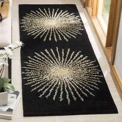 Tapis noir / beige en laine touffetée à la main Olivarria