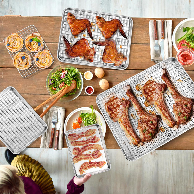 Ensemble de plaques à pâtisserie et de plaques de cuisson, plaques à biscuits en acier inoxydable, plaques de cuisson, plateaux de cuisson avec grilles de refroidissement pour la cuisson et le rôtissage, va au lave-vaisselle, différentes tailles (16 