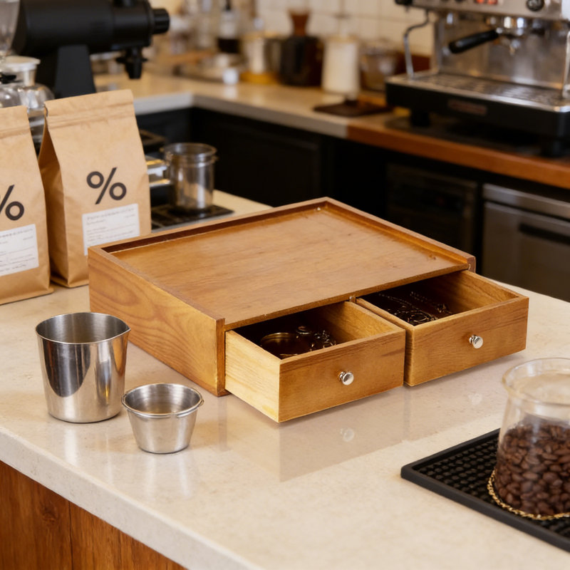 Organisateur de rangement K-Cup en bois avec 2 tiroirs, support Keurig et porte-dosette pour Nespresso Vertuo et original, organisateur de comptoir de cuisine de bureau avec grande capacité