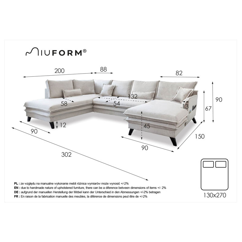 Charming Charlie Limited Corner Sofa Bed U-Shape, Left facing, Dark Grey