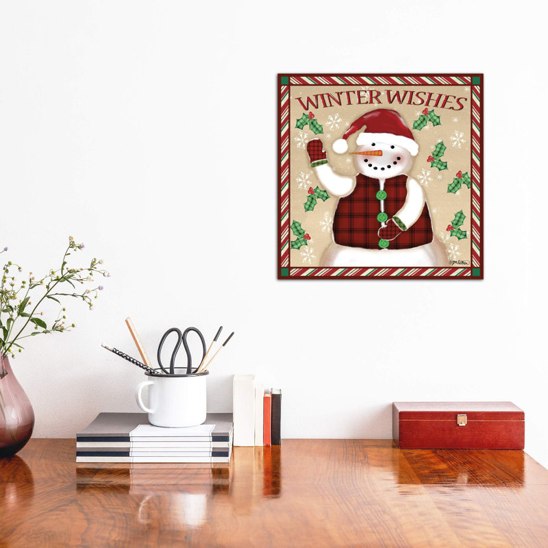 Season's Greetings Snowmen II by Jen Killeen - No Frame Print on Canvas, 66.04 cm H x 66.04 cm W x 1.91 cm D