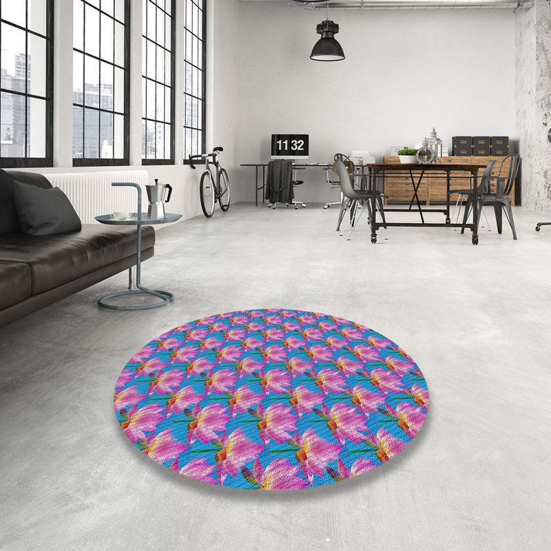Tapis floral mauve / rouge, Rond 8 pi