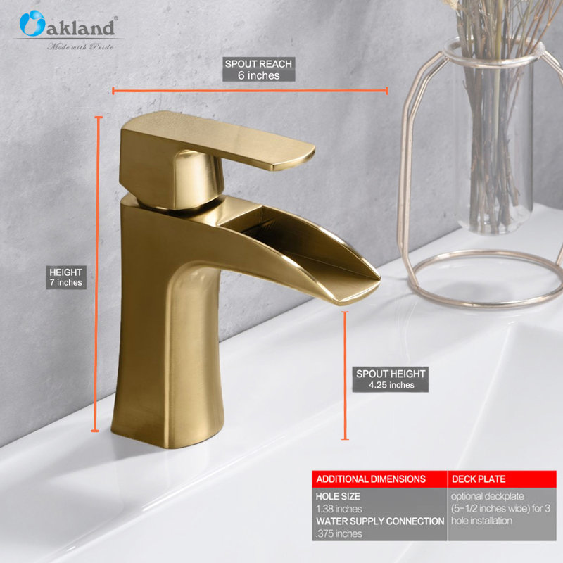 Single-Hole Bathroom Faucet with Drain Assembly, Brushed Gold