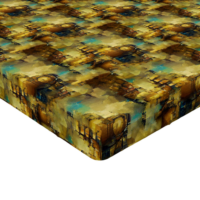 Drap-housse à motif floral Ambesonne, Ambre, moutarde, écume de mer / floral, Drap-housse grand