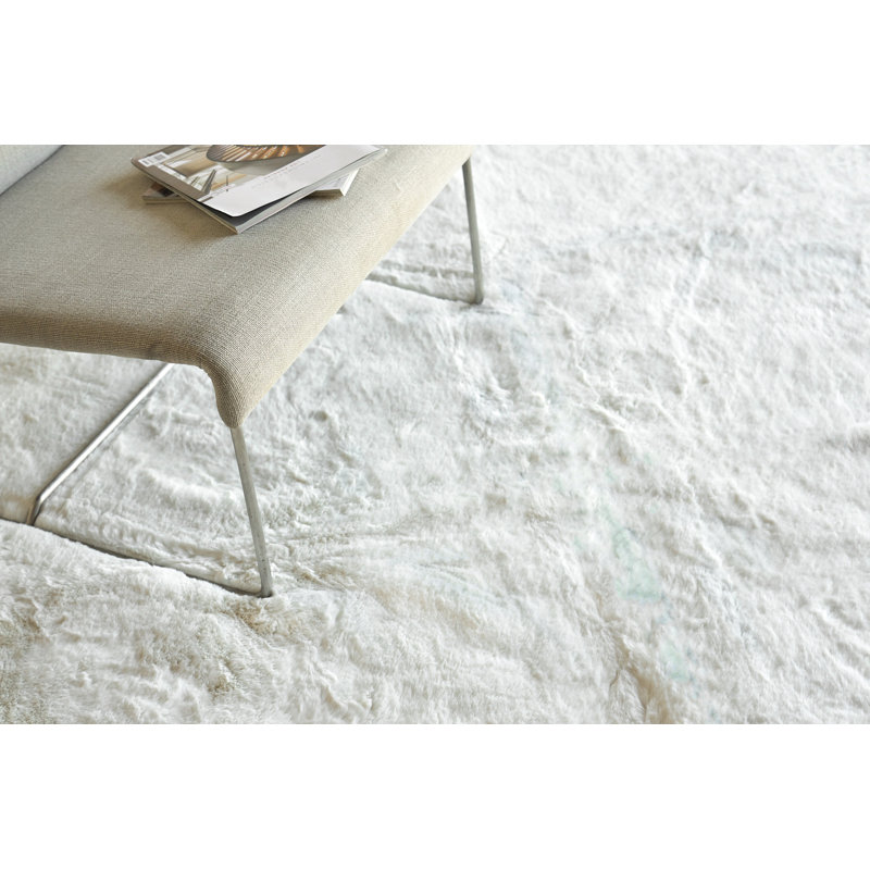 Mink Rectangle Solid Color Handmade Polyester/Acrylic Area Rug in Ivory, Rectangle 9' x 12'